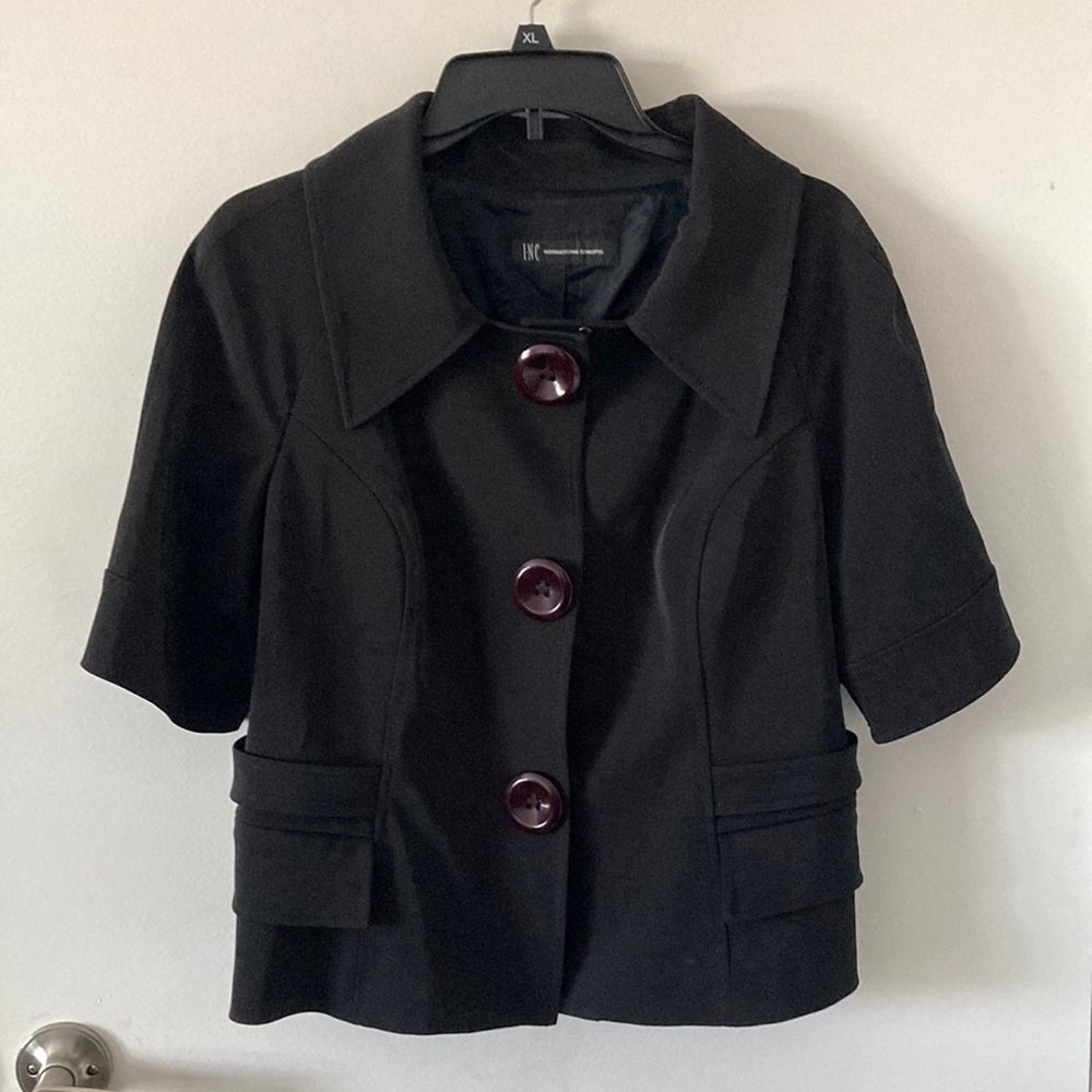 INC International Concepts Black Crop Jacket Blazer Buttons